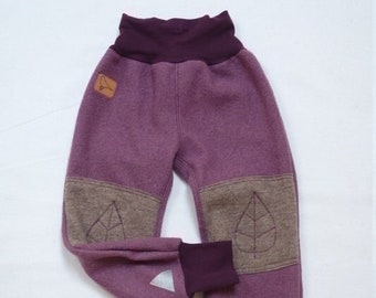 Walk pants "Beech" with embroidered knee patches for children, girls, boys, wool, mauve