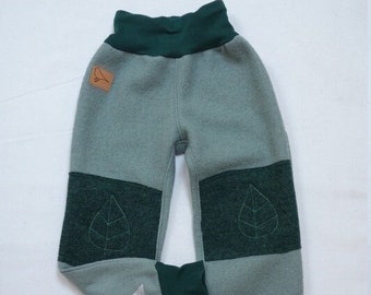 Walk pants "Beech" with embroidered knee patches for children, girls, boys, wool, mint