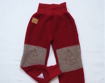 Walk pants "Beech" with embroidered knee patches for children, girls, boys, wool, red