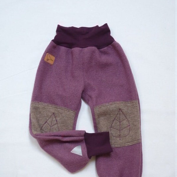 Pantalon de promenade "Hêtre" avec genouillères brodées pour enfants, filles, garçons, laine, mauve