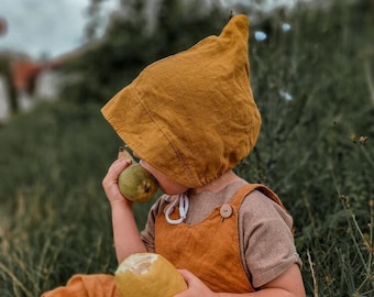 Gnome hat "Veilchen" with sun visor made of linen for children, girls, boys