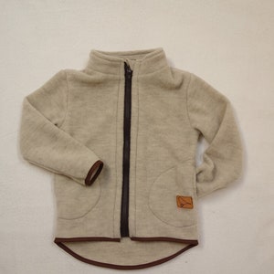 Fleece jacket &quot;Heidekraut&quot; made of organic wool fleece, pearl gray, for children, girls, boys, mulesing-free, GOTS, Merino, zipper