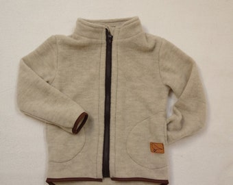 Fleece jacket "Heidekraut" made of organic wool fleece, pearl gray, for children, girls, boys, mulesing-free, GOTS, Merino, zipper