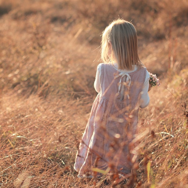 Ärmelloses Kleid "Edelweiß" aus Leinen für Kinder, Mädchen