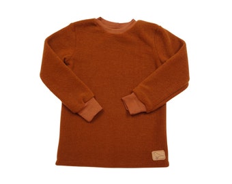 Wool fleece sweater made of organic merino wool, fox brown, for children, girls, boys, mulesing-free, GOTS