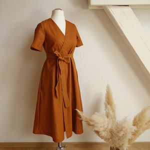 festive wrap dress &quot;Ranunculus&quot; made of linen, midi linen dress | Mid Century Modern Dress, Plus Size Dress, Summer Dress