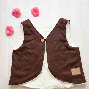 Vest Yarrow from linen with embroidery, brown, for children, girls, boys, brown image 1