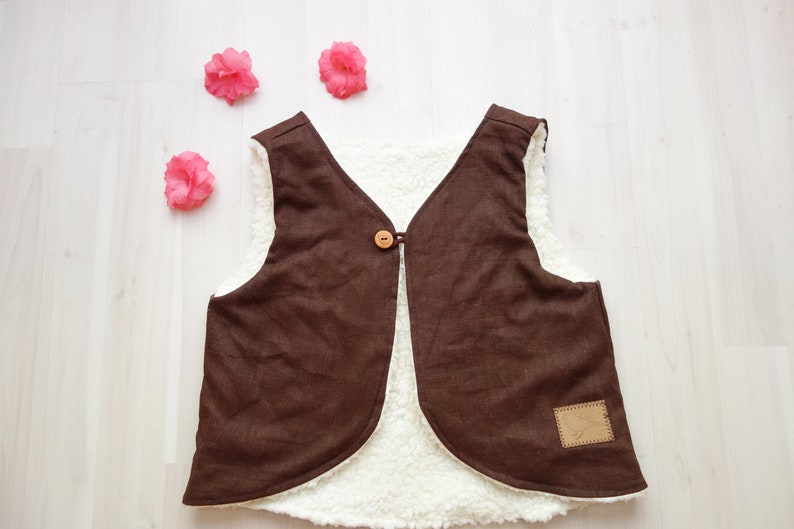 Vest Yarrow from linen with embroidery, brown, for children, girls, boys, brown image 1