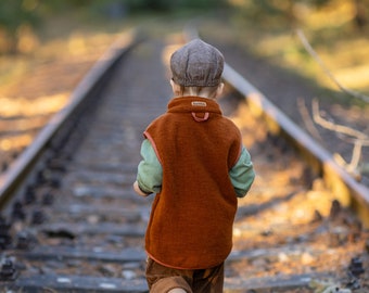 Fleece vest "Jerseyweed" made of organic wool fleece with collar for children, girls, boys, fox brown, mulesing-free, GOTS, Merino