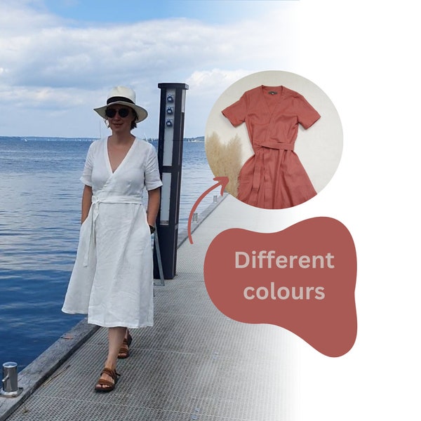 Ranunculus Linen Wrap Dress, Midi Linen Dress | Mid Century Modern Dress, Plus Size Dress