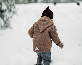 Walk jacket "Heckenrose" lined with wool fleece, light brown, reflective with zipper, for children, girls, boys