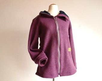 Walkjacke "Heckenrose" in Mauve für Frauen, Damen-Wolljacke, Winterjacke gefüttert mit Bio-Wollfleece, Merinowolle, reflektierend