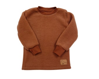 Wool fleece sweater made of organic merino wool, cinnamon, for children, girls, boys, mulesing-free, GOTS