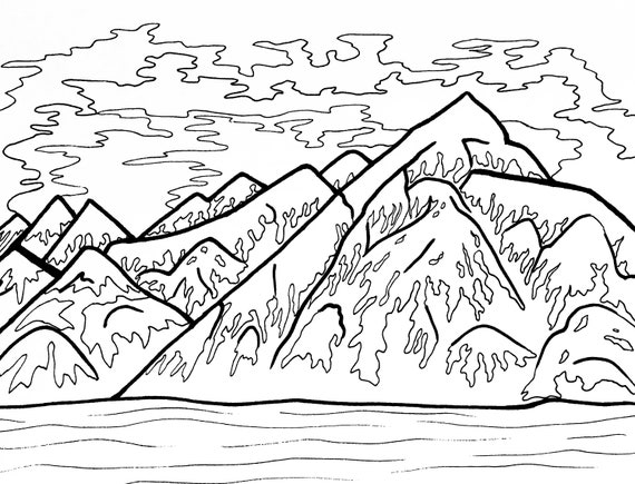 Coloring Mountains Coloring Page Print Coloring Page Mountains Print Landscape Digital Coloring Digital Drawing Illustration Art Collectibles Baby Land Co Il