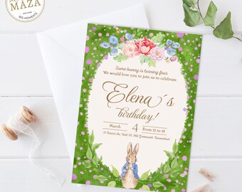 Peter Rabbit Birthday Invitation, Girl Baby Shower Decor (Digital Download)