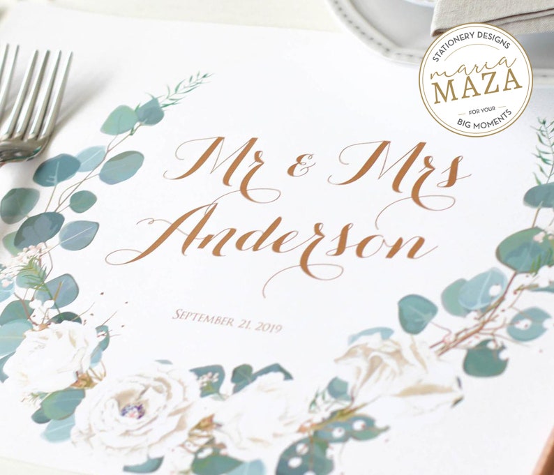 Eucalyptus Wedding Paper Placemats Rustic Placemats Custom Etsy