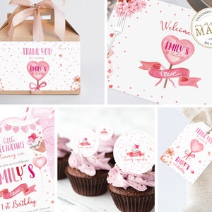 Valentines day full set party decor, Valentine heart birthday girl, Valentine birthday,Cupcake toppers, Happy birthday box, Kids placemats,