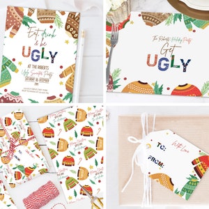 Ugly sweater christmas fiesta party decorations, Ugly sweater invitation, Ugly christmas sweater svg, Eat drink and be ugly sweater party