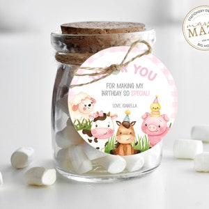 Boerderijdieren dank u tags, Baby douche gunst tags, Party Decoratie Barnyard Girl, Fiesta feest decoraties, Roze boerderij dieren, Dieren meisje