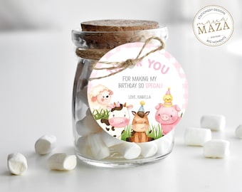 Pink Farm Animals Thank You Tags: Girl Baby Shower (Digital Download)