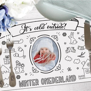 Winter onederland birthday girl decorations, Placemat for kids, Coloring placemats winter onederland, Onederland birthday decorations