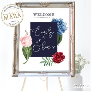 Navy blue wedding decorations, Floral wedding welcome sign, Watercolor flowers png, Welcome to sign wedding, Fiesta party decorations
