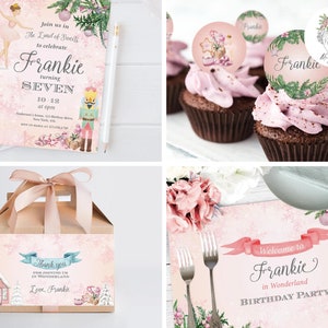 Nutcracker birthday girl full set party decor, Nutcracker favor tags, Birthday brunch invitation, Happy birthday box, Nutcracker girl pink