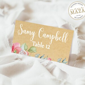 Tarjetas de tabla de asientos de boda, Tema de fiesta de papel Kraft, Tarjetas de asiento de boda florales, Carta de asientos de boda, Tarjetas de mesa boda floral