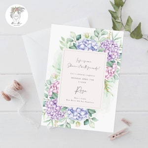 Tea party birthday invitation, Birthday brunch invitation, Tea party bridal shower, Hydrangeas flower invitation, Hydrangeas party