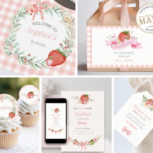 Decorazioni per feste con set di fragole, invito di compleanno alla fragola, biglietti di San Valentino, primo compleanno di Berry, decorazioni di San Valentino