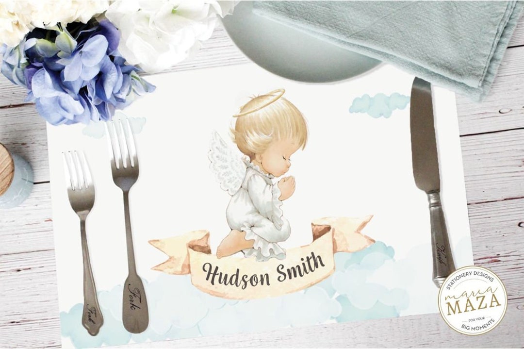 Custom Paper Placemats for Baptism Boy, Paper Placemats Template