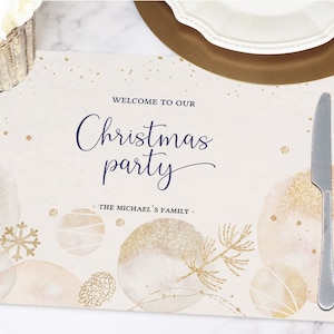 Christmas custom paper placemats, Christmas gold party decor, Personalized paper placemats, Christmas table decor, Fiesta party decorations
