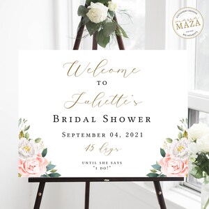 Floral welcome sign, Wedding roses welcome sign, Bridal shower welcome sign download, Watercolor roses png, Floral welcome sign template
