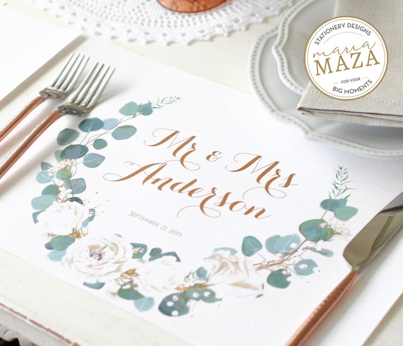 Eucalyptus Wedding Paper Placemats Rustic Placemats Custom Etsy