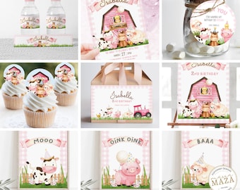 Farm birthday girl full set party decor, Farm birthday invitation, Fiesta party decorations, All are welcome, Happy birthday gable box girl