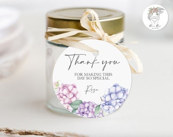 Hydrangeas flowers thank you tags, Tea party favors, Round tags party decor, Hydrangeas pop label, Watercolor flowers, Hydrangeas watercolor