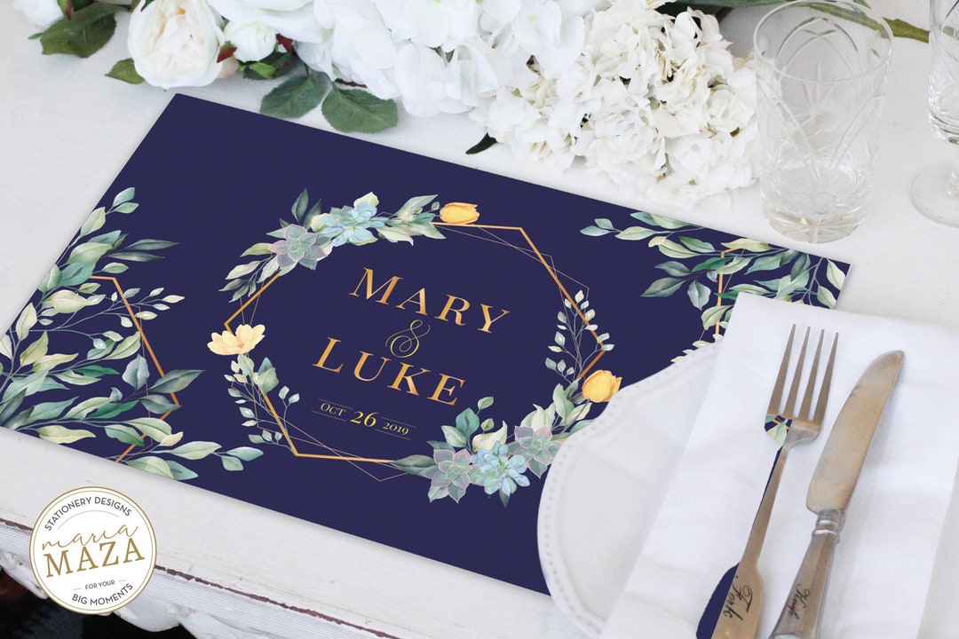 Navy Blue Paper Placemats Wreath Leaves Png Custom Paper Etsy