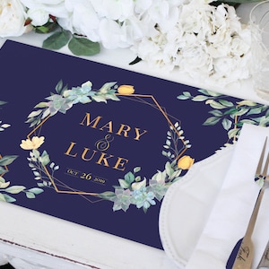Navy blue paper placemats, Wreath leaves png, Custom paper placemats, Navy blue wedding decorations, Watercolor flowers png, Navy blue decor