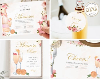 Mimosas full set party decor, Brunch and Bubbly Bridal Shower Invitation, Mimosa bar sign, Mimosa placemats, Mimosas party decor,Mothers day