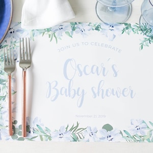 Blue party decorations, Custom paper placemats, Blue baby shower decorations, Watercolor flowers png,  Blue party theme, Fiesta party decor