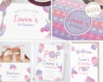 Pop It Birthday Party Set: Invitation, Sign, Label (Digital Download)