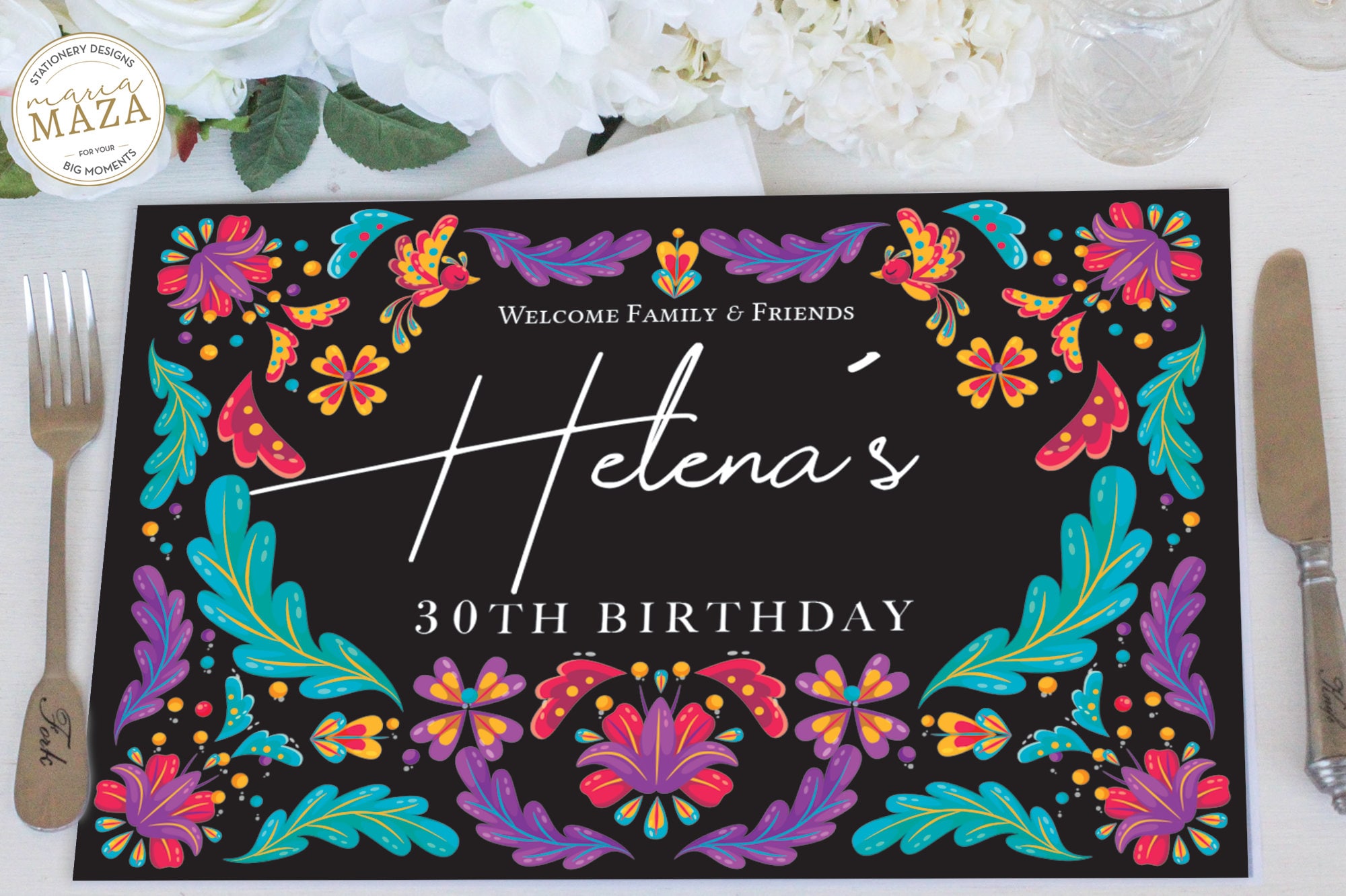 Editable Paper Placemats Mexican Decor Colorful Flowers Etsy