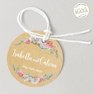 Etiquetas de fiesta de papel Kraft, Etiquetas pop de papel Kraft, Favores de boda Boho, Decoración floral de bodas, Flores de acuarela png, Etiquetas de boda románticas
