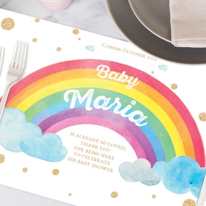Paper placemats for kids rainbow theme, Rainbow pastel colors, Baby shower girl rainbow, Rainbow party girl, Rainbow clipart, Rainbow decor