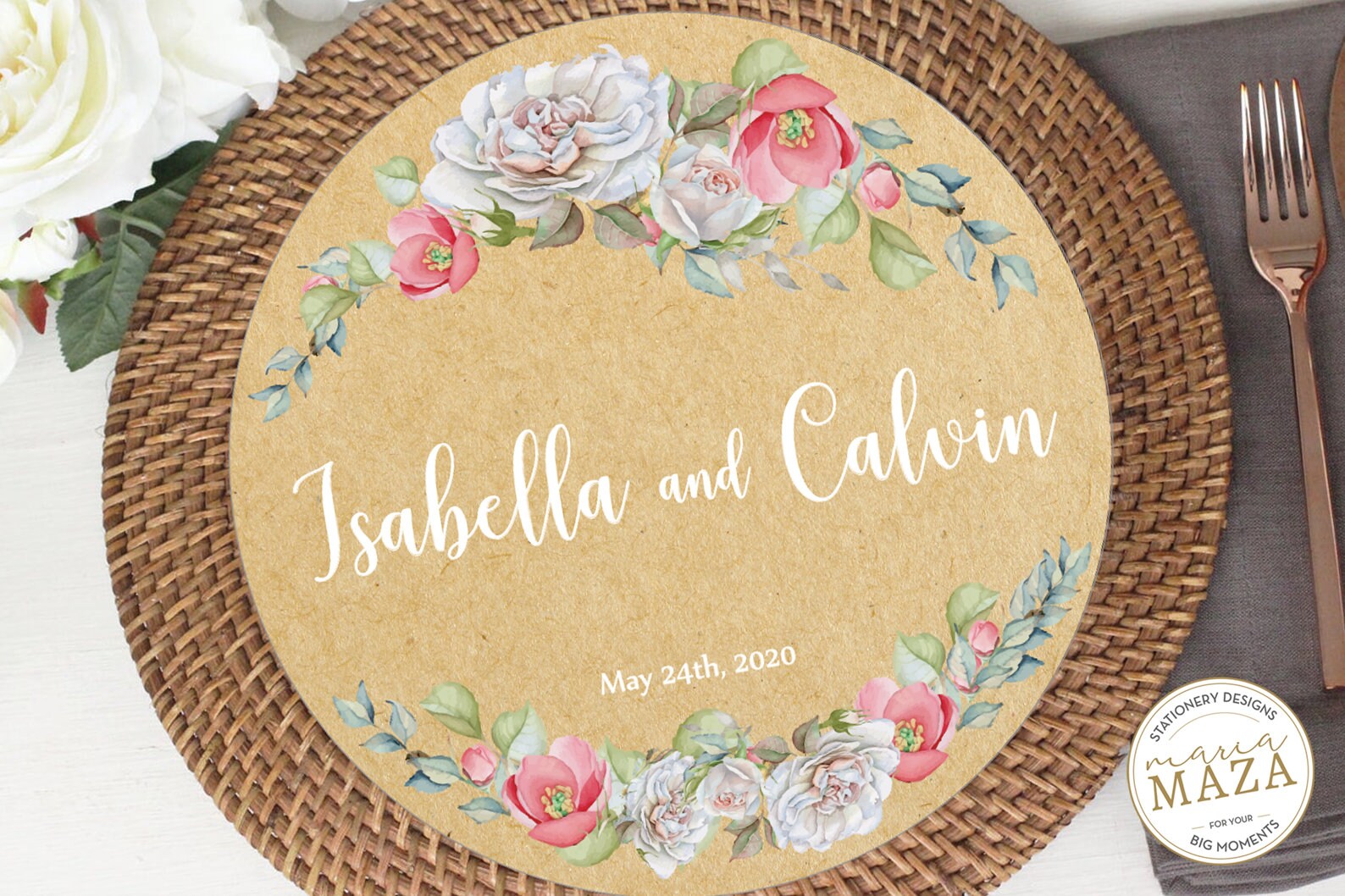 Editable Round Placemats Paper Kraft Style 10.8 Brown Etsy