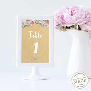 Plantilla de números de mesa, Números de mesa de boda, Números de mesa de boda rústica, Decoración de fiesta de papel Kraft, Plantilla de boda de números de mesa