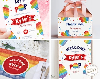 Pop It Birthday Party Set: Invitation, Sign, Label (Digital Download)