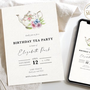 Tea party birthday invitation, Birthday brunch invitation, Tea party bridal shower, Tea party decorations, Fiesta party decorations