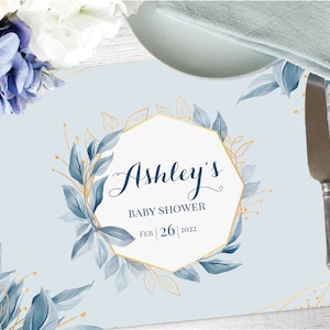 Watercolor blue floral paper placemat, Custom paper placemats, Blue watercolor flowers, Paper placemats template, Fiesta party decorations