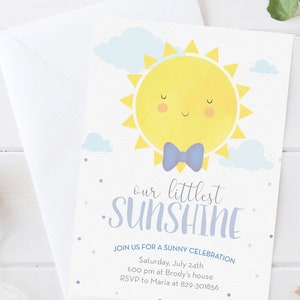 Our little sunshine baby shower boy invitation, Baby shower boy digital invitation, Sun birthday invitation, Sun birthday boy invitation